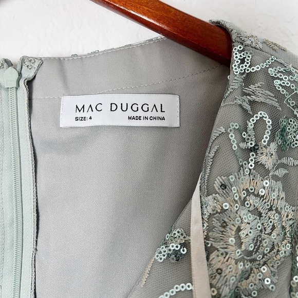Mac Duggal Embellished Illusion Long Sleeve A Line Dress - Picture 6 of 9